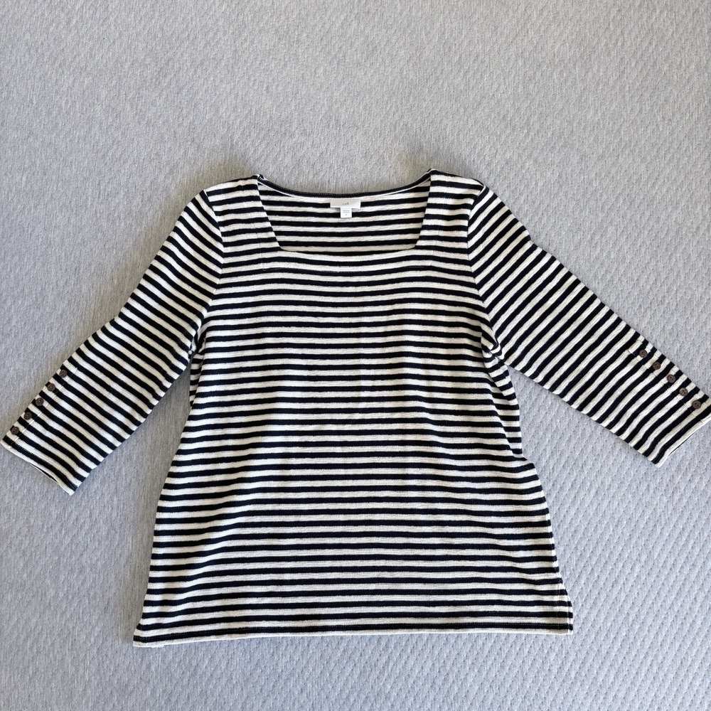 J Jill Top Tunic Womens Sz M Nautical Stripes Sailor Yacht Beachy Square Neck